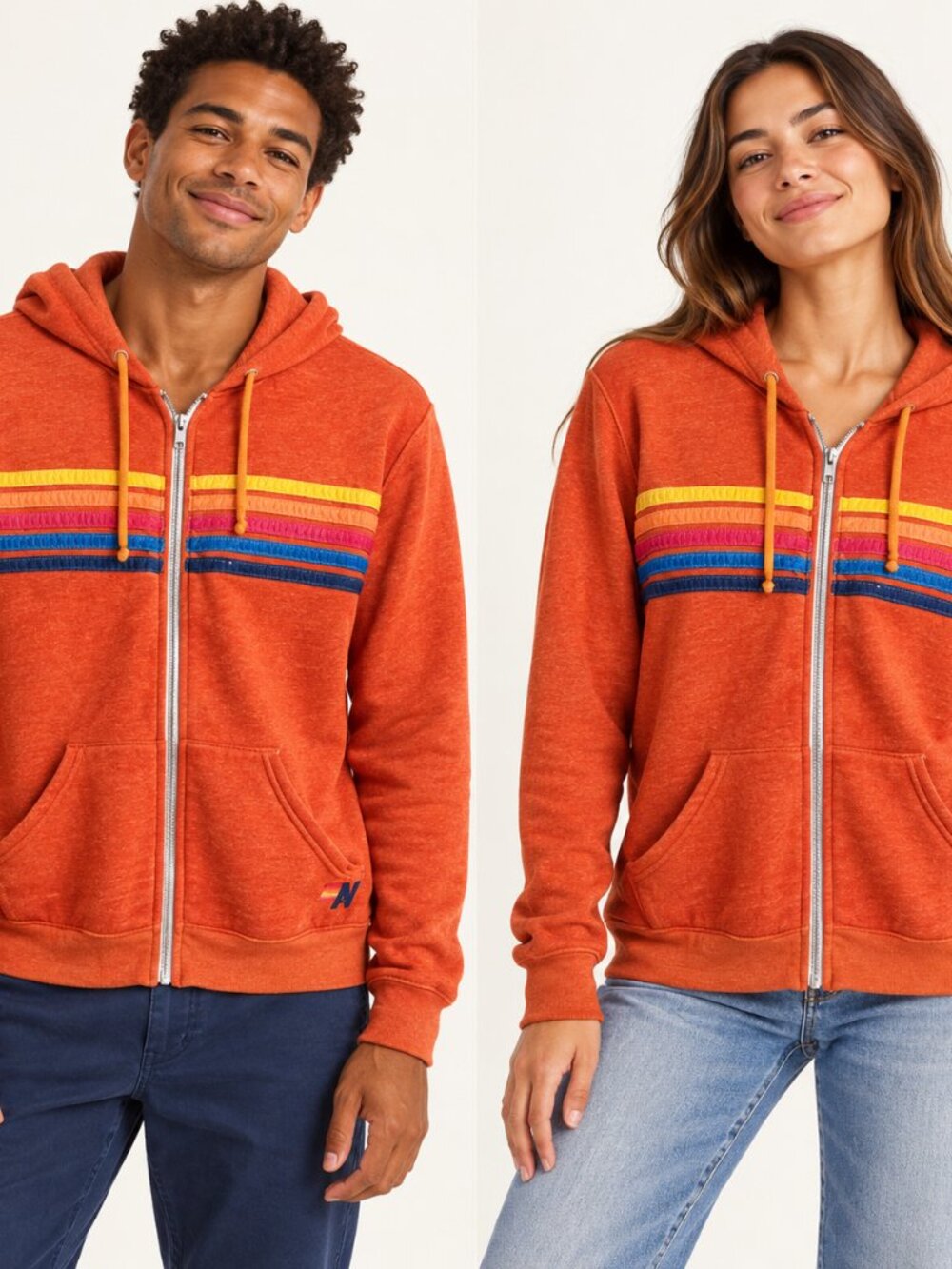 Aviator Nation 5 Stripe Orange Rainbow Full Zip Hoodie Unisex Size Large
